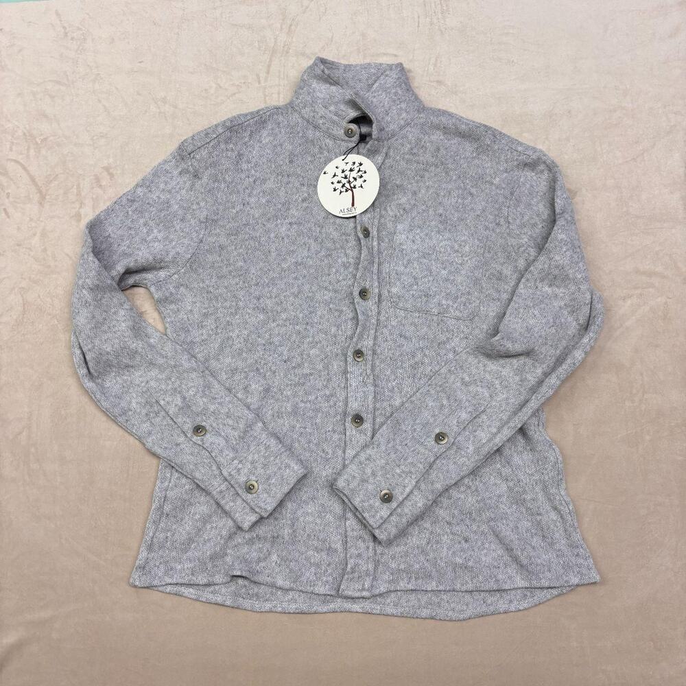 Oversized gray wool shacket cardigan womens large coastal grandma